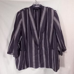 Lane Bryant The Bryant Navy White Striped Linen Blend Blazer Size 26